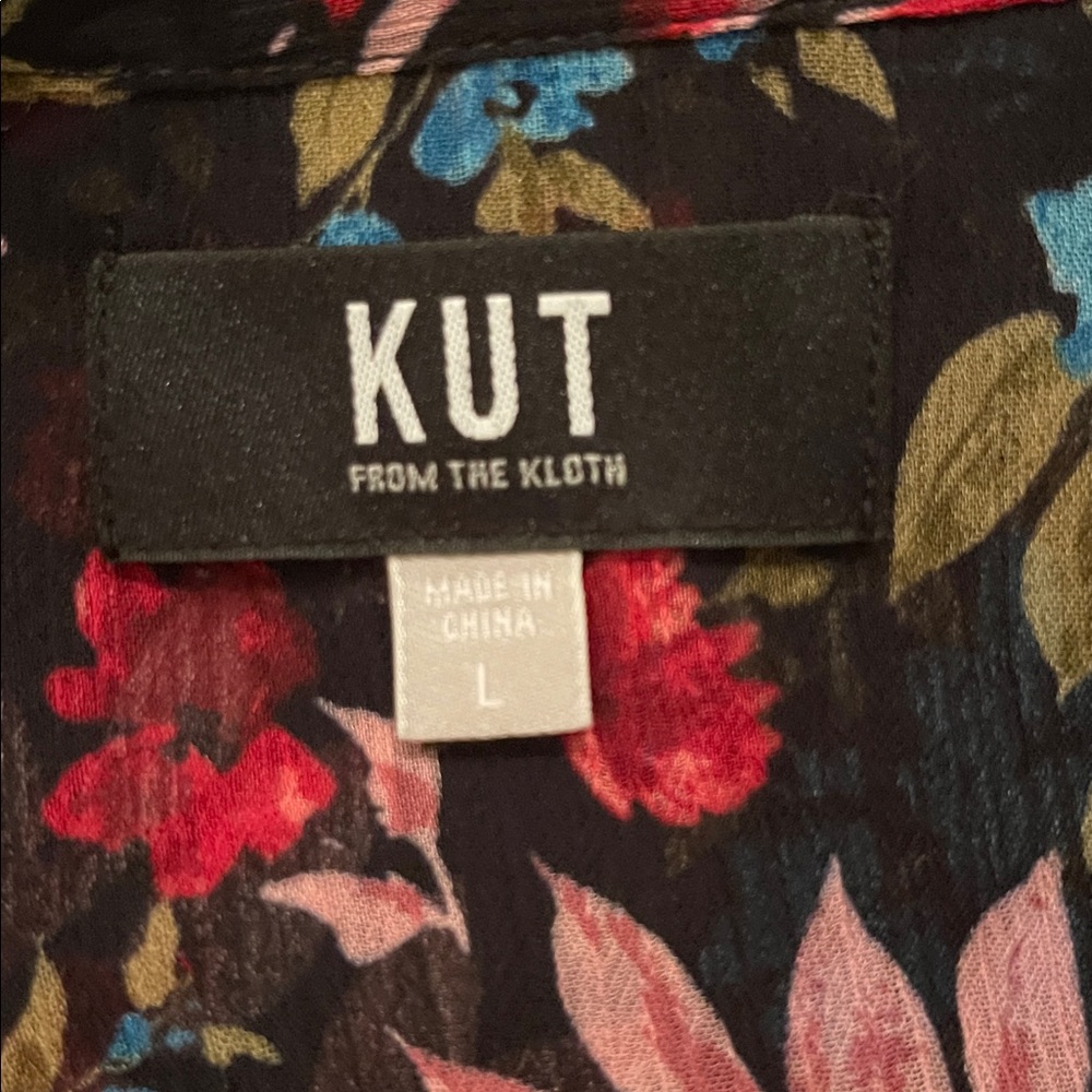 Kut from the Kloth Floral Sheer Long Folding Sleeve Button Down Blouse EUC - Picture 6 of 7